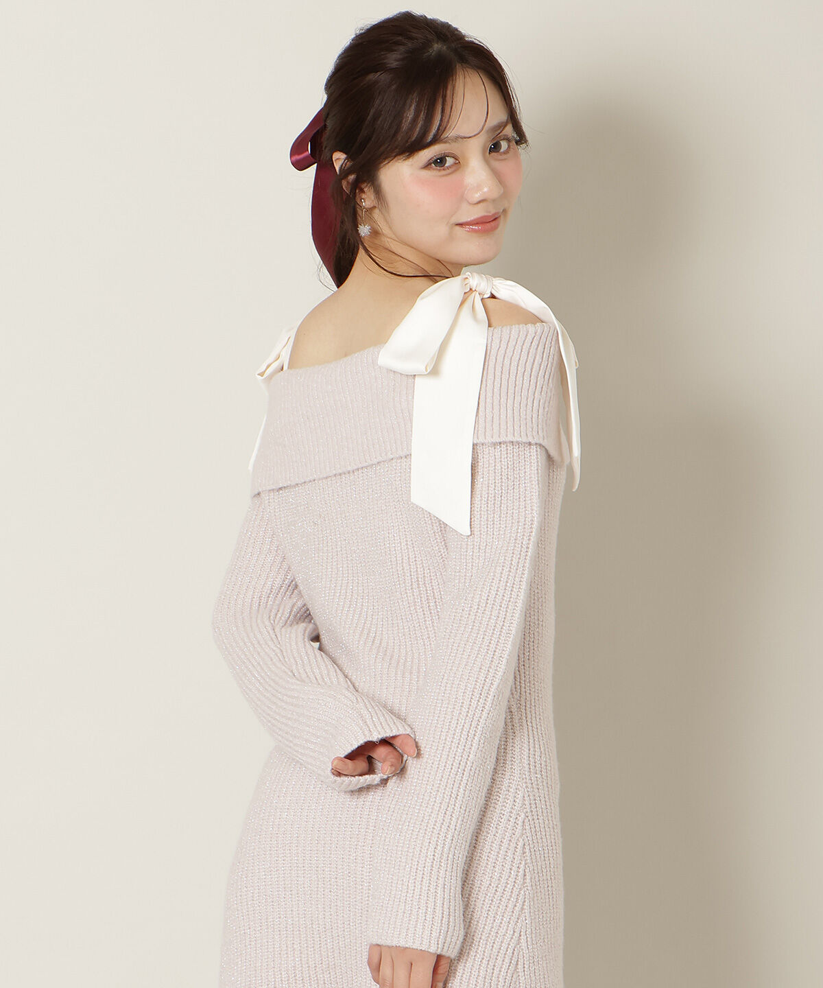 WILLSELECTION「リボンショルダーオフショルニットワンピース」|ワンピース|