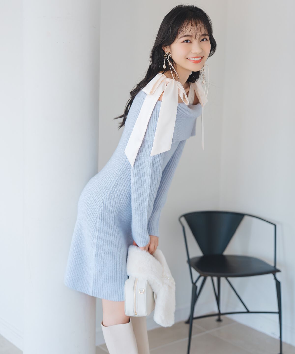 WILLSELECTION「リボンショルダーオフショルニットワンピース」|ワンピース|