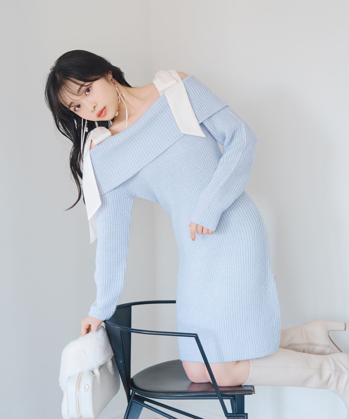 WILLSELECTION「リボンショルダーオフショルニットワンピース」|ワンピース|