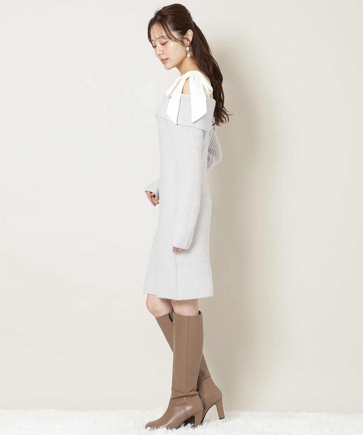 WILLSELECTION「リボンショルダーオフショルニットワンピース」|ワンピース|