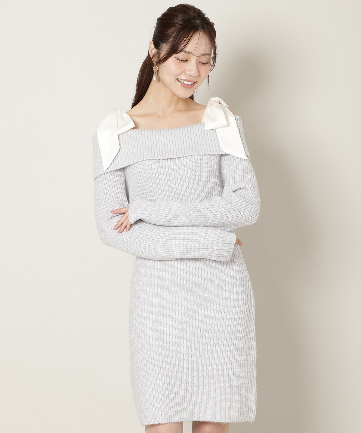 WILLSELECTION「リボンショルダーオフショルニットワンピース」|ワンピース|