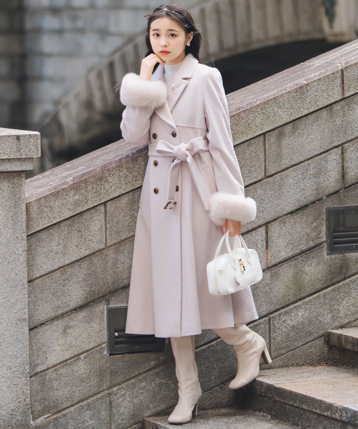 WILLSELECTION「リアルファー付きウールフレアコート」|その他|ベージュ