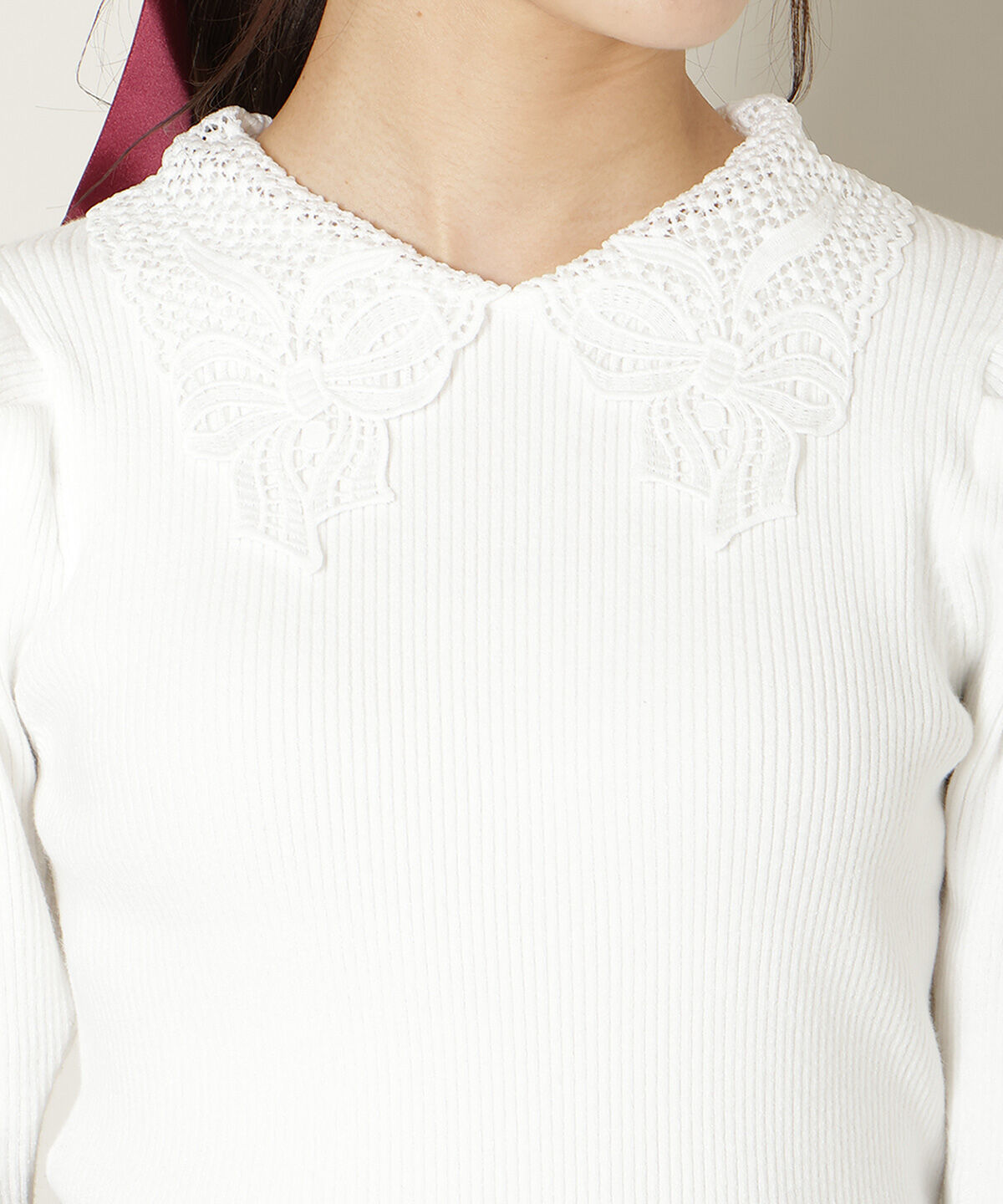 WILLSELECTION「リボンレースカラータックスリーブニット」|ニット・セーター|