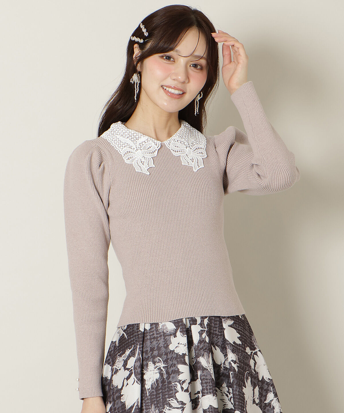 WILLSELECTION「リボンレースカラータックスリーブニット」|ニット・セーター|