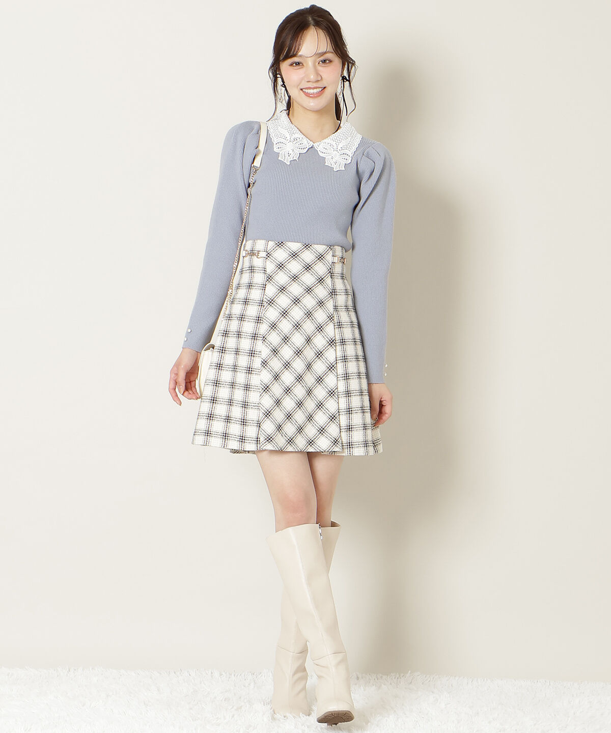 WILLSELECTION「リボンレースカラータックスリーブニット」|ニット・セーター|