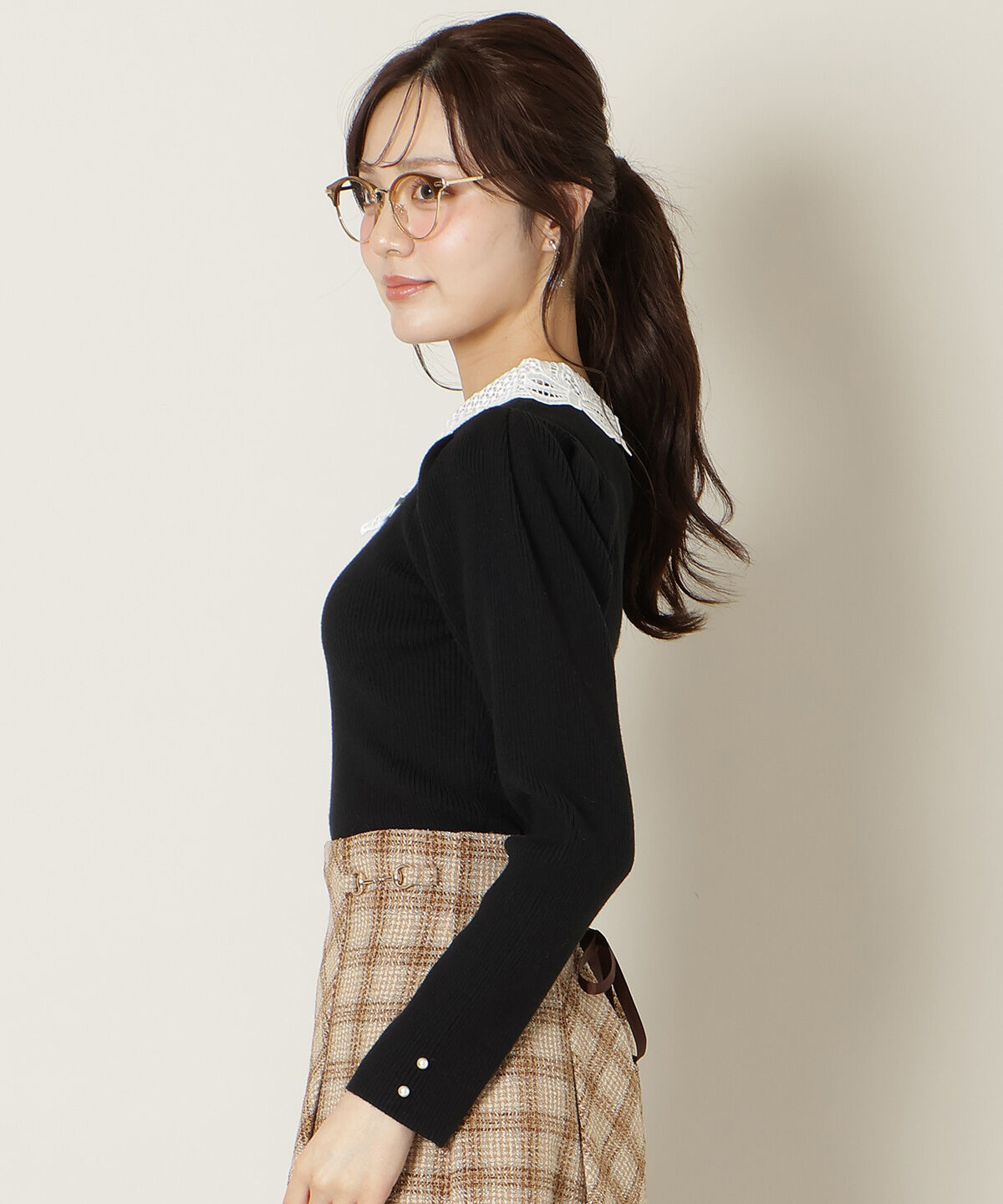 WILLSELECTION「リボンレースカラータックスリーブニット」|ニット・セーター|