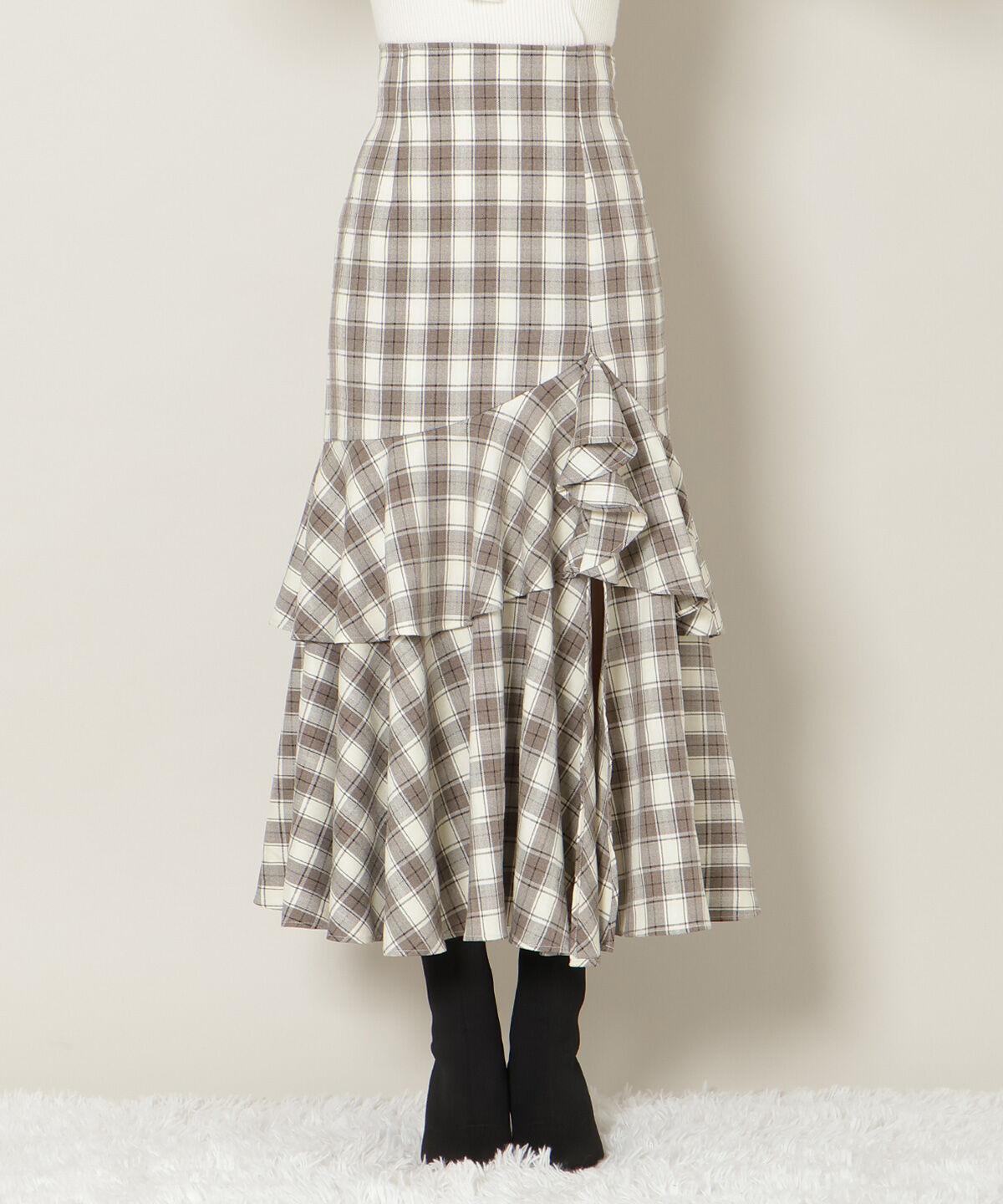 WILLSELECTION「スリットデザインラッフルハイウエストスカート」|フレア|
