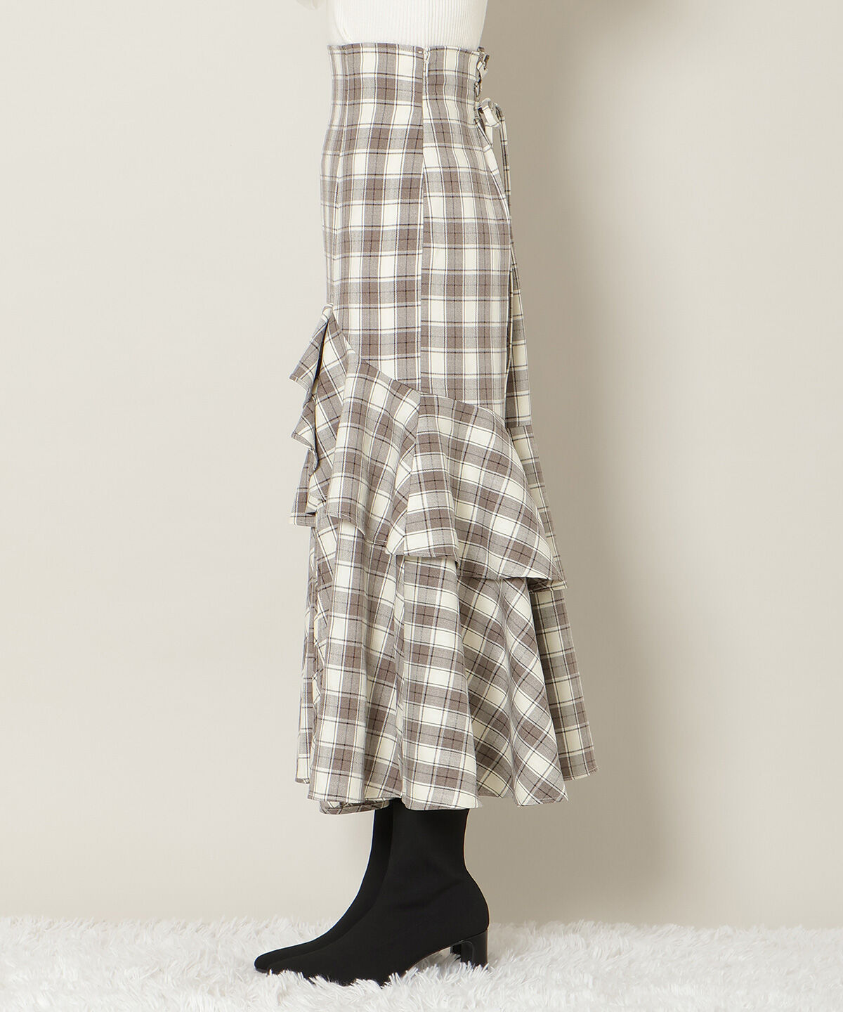 WILLSELECTION「スリットデザインラッフルハイウエストスカート」|フレア|