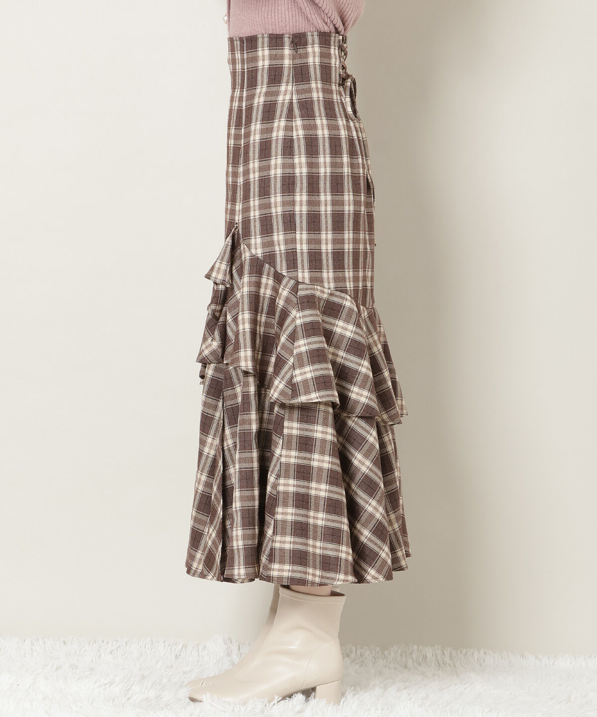 WILLSELECTION「スリットデザインラッフルハイウエストスカート」|フレア|