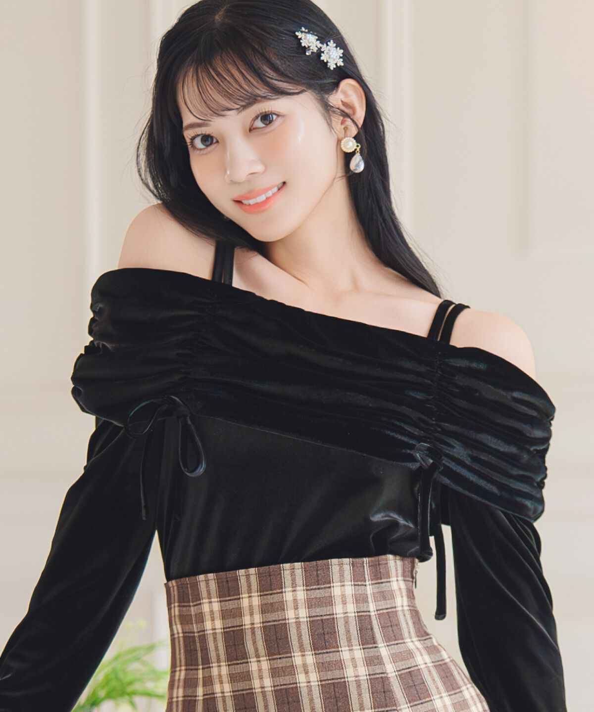 WILLSELECTION「ギャザーオフショルベロアトップス」|ニット・セーター|