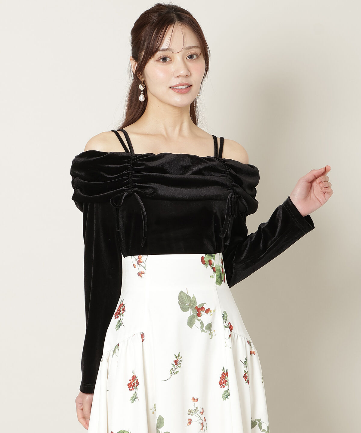 WILLSELECTION「ギャザーオフショルベロアトップス」|ニット・セーター|