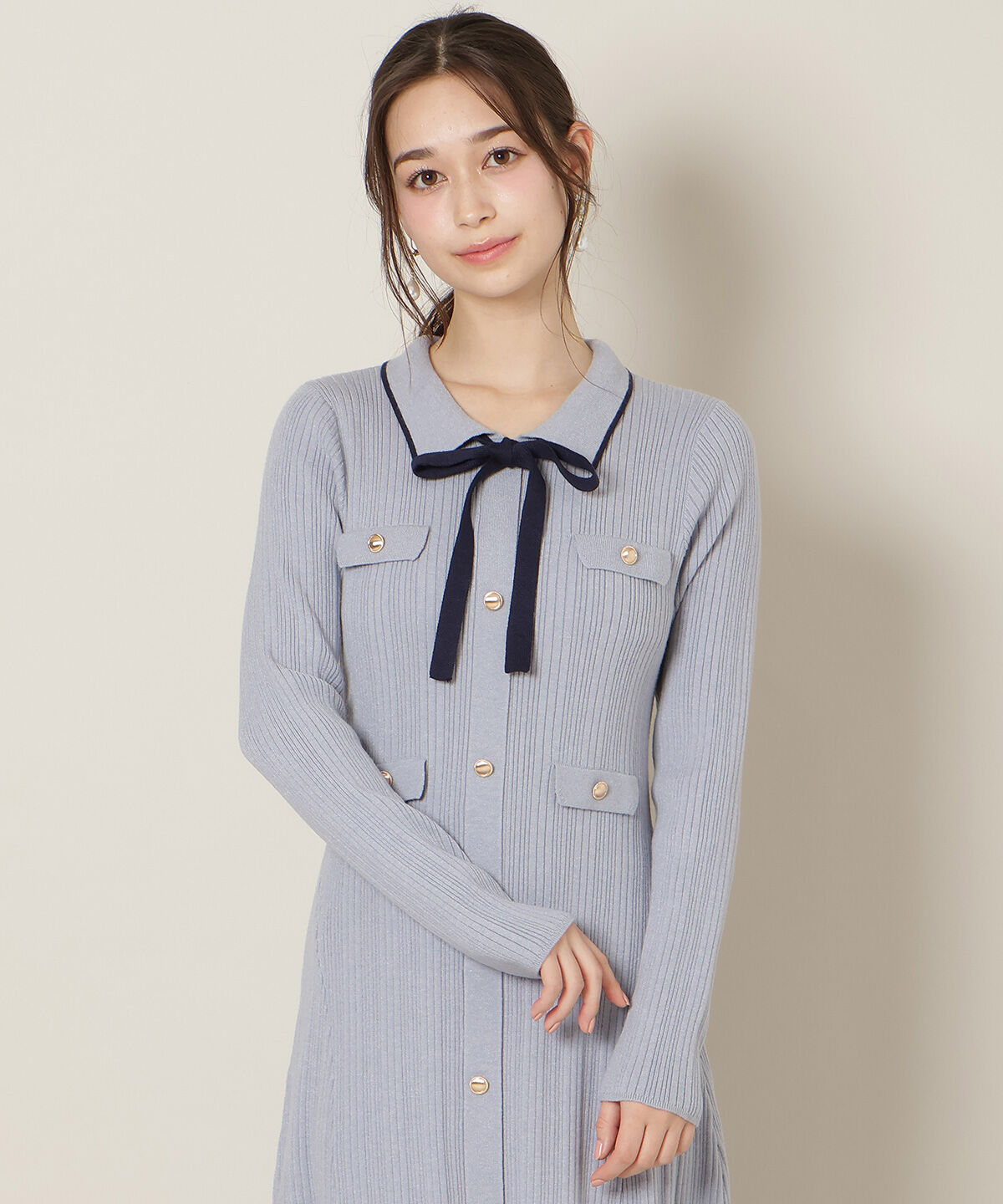 WILLSELECTION「フロントボタンリボンタイニットワンピース」|ワンピース|