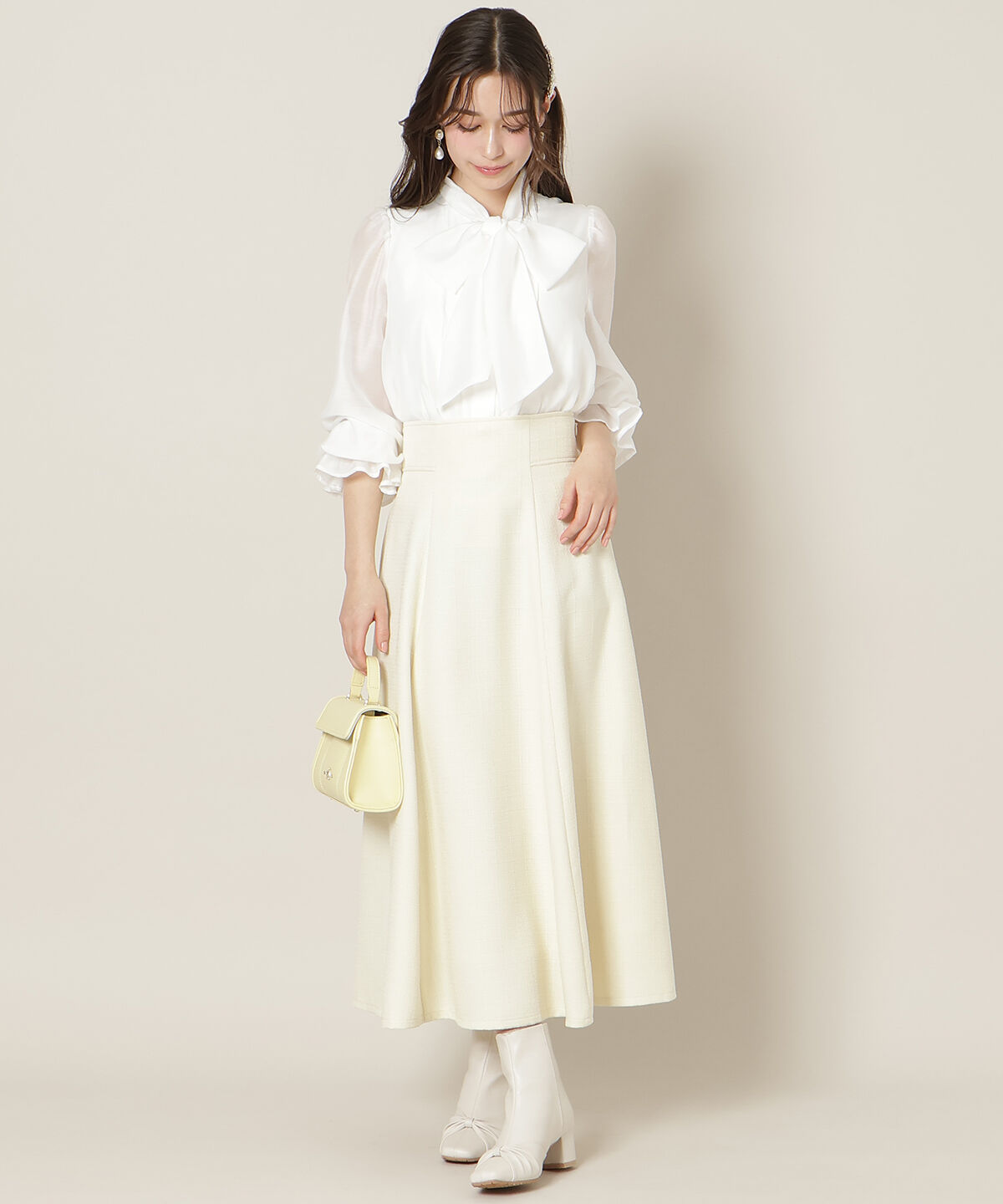 WILLSELECTION「ハイウエストツイードフレアスカート」|フレア|イエロー