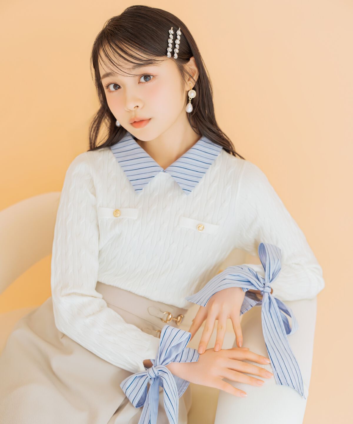 WILLSELECTION「リボンカフスドッキングケーブルニット」|ニット・セーター|オフ