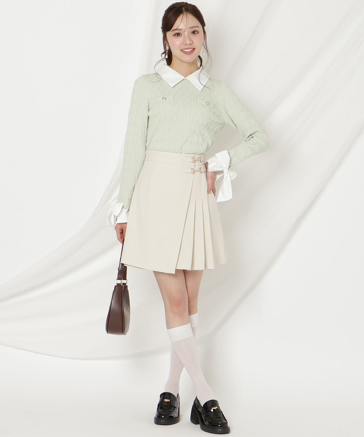 WILLSELECTION「リボンカフスドッキングケーブルニット」|ニット・セーター|