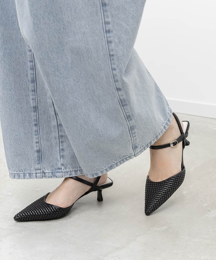  「ブレードデザインアンクルストラップパンプス」|パンプス|ブラック