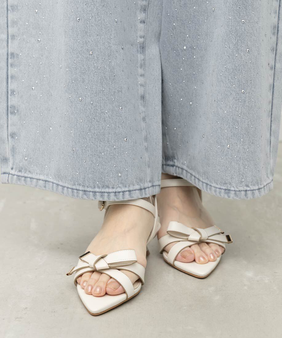 「リボンデザインポインテッドトゥサンダル」|サンダル|