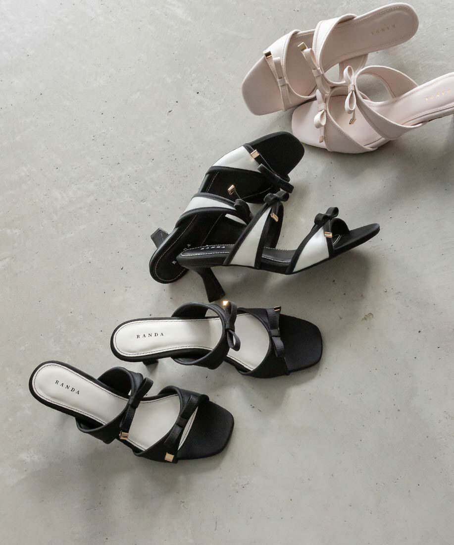  「サテンダブルリボンミュールサンダル」|パンプス|