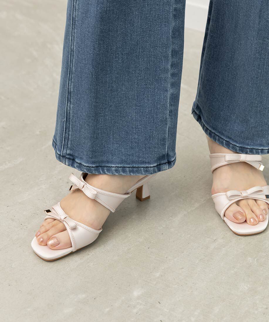  「サテンダブルリボンミュールサンダル」|パンプス|