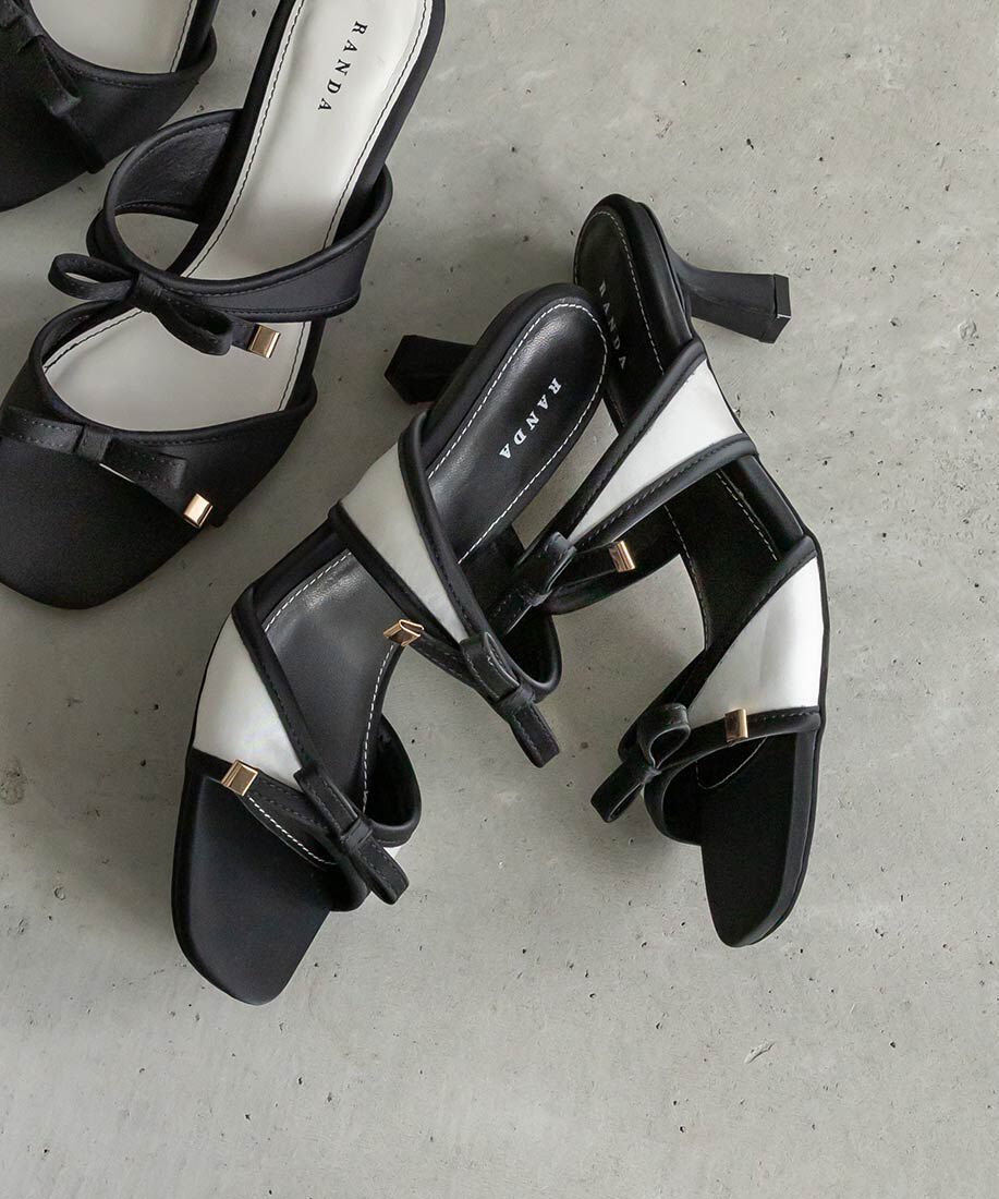  「サテンダブルリボンミュールサンダル」|パンプス|