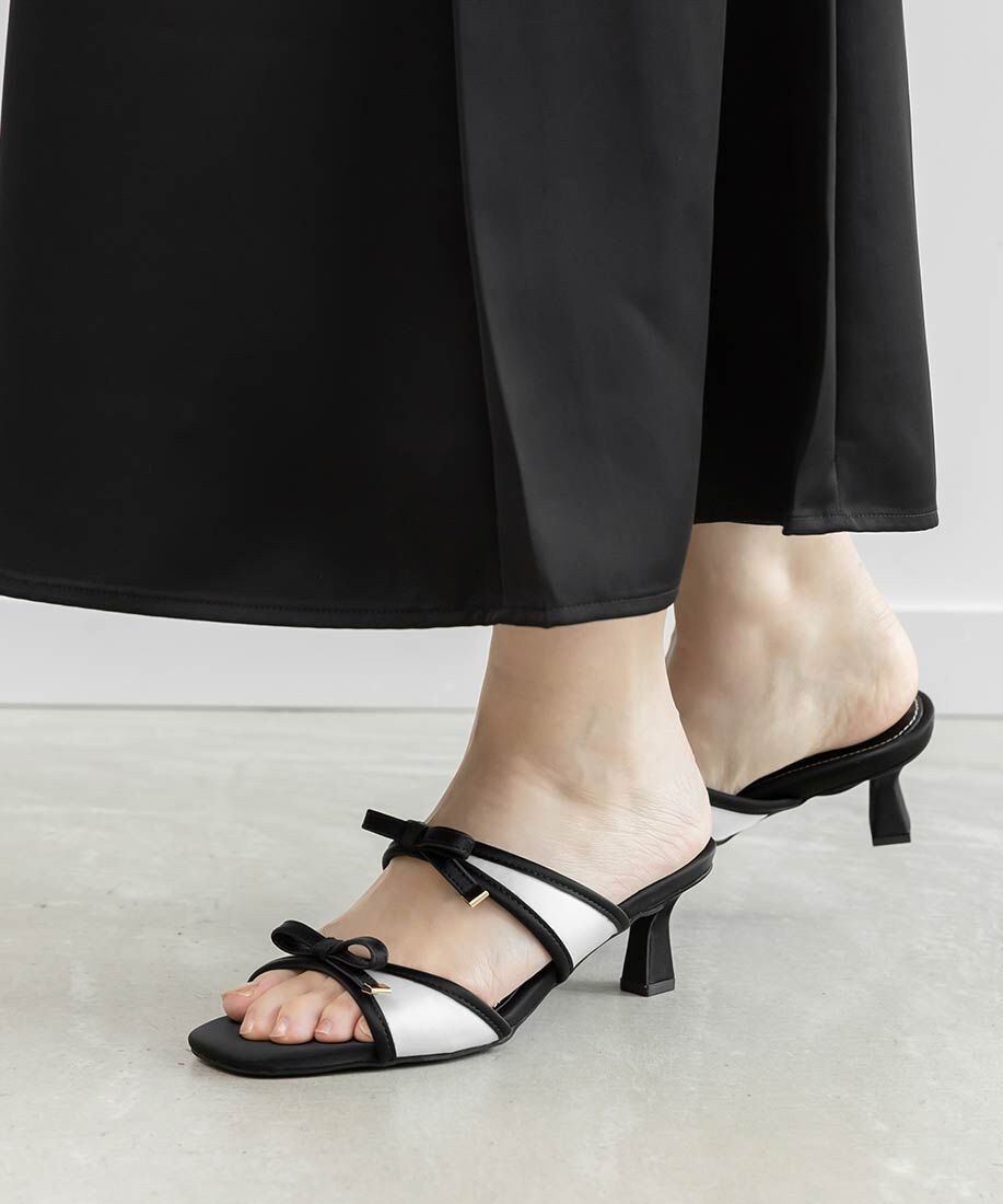  「サテンダブルリボンミュールサンダル」|パンプス|