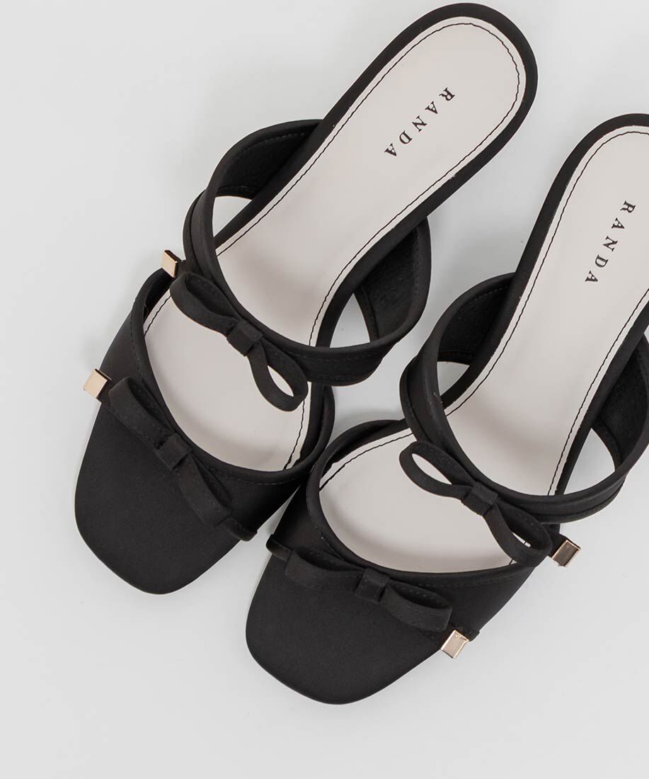  「サテンダブルリボンミュールサンダル」|パンプス|