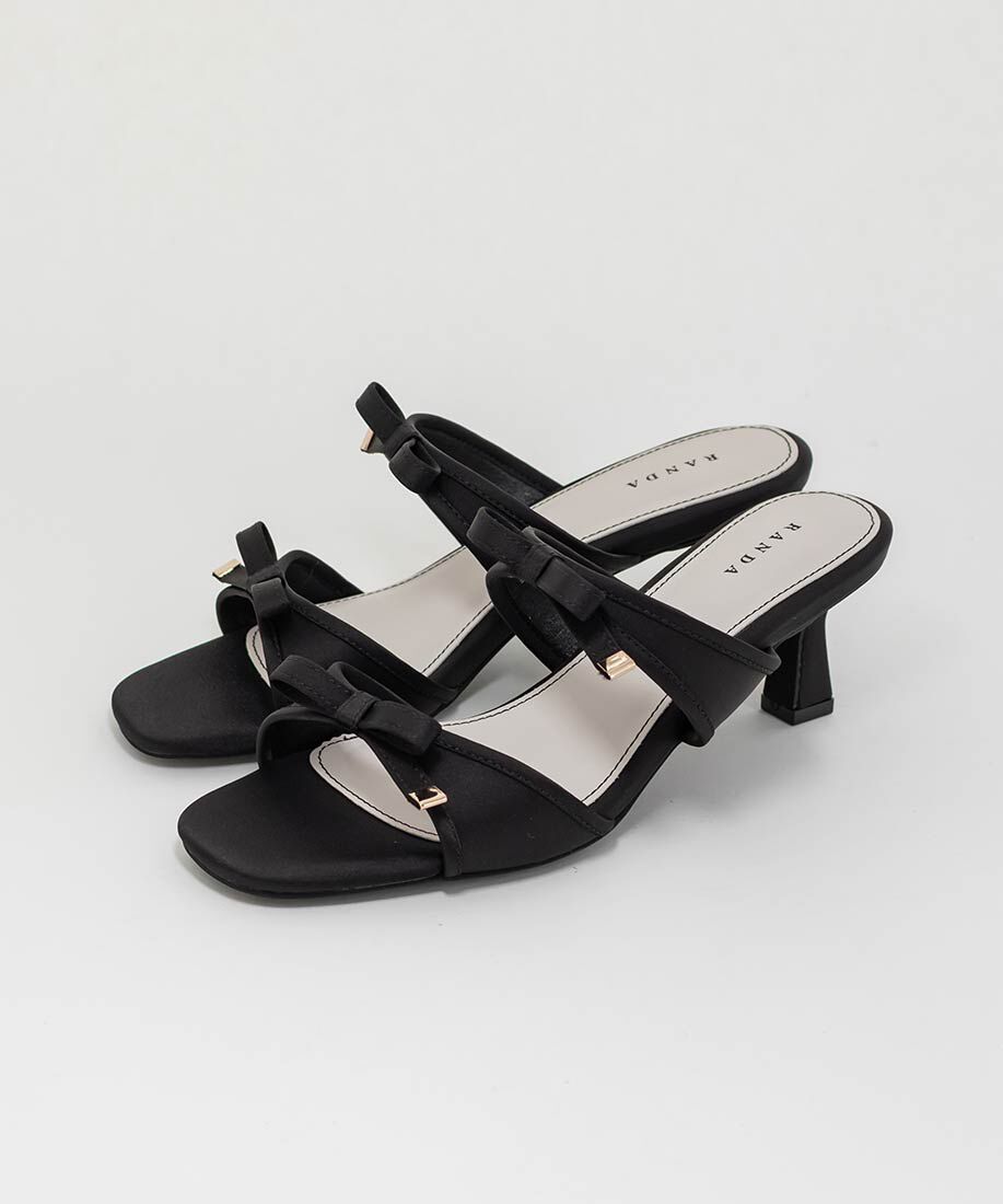  「サテンダブルリボンミュールサンダル」|パンプス|