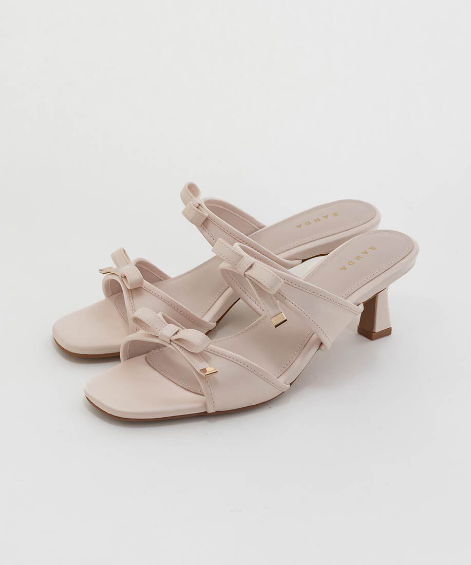  「サテンダブルリボンミュールサンダル」|パンプス|
