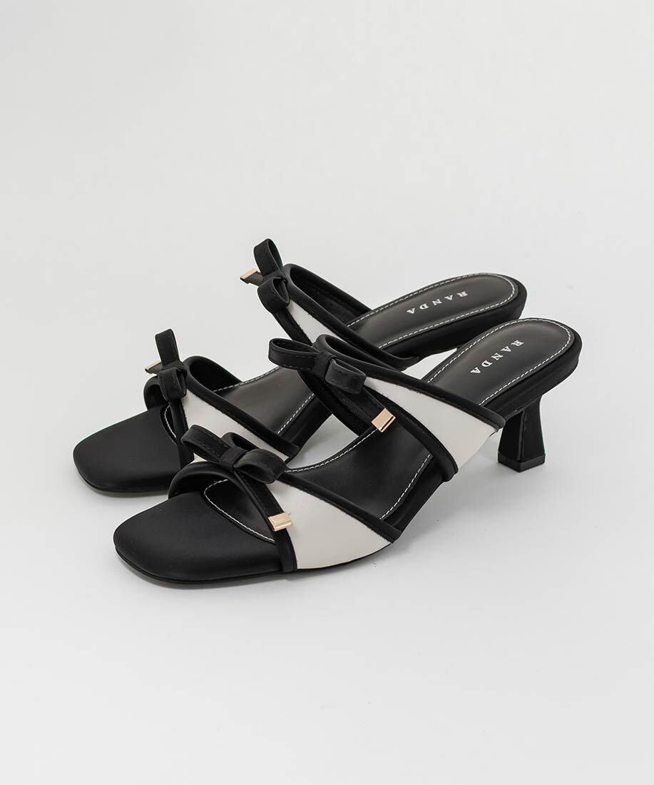  「サテンダブルリボンミュールサンダル」|パンプス|