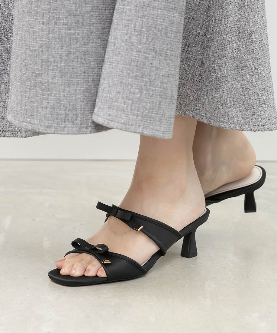  「サテンダブルリボンミュールサンダル」|パンプス|