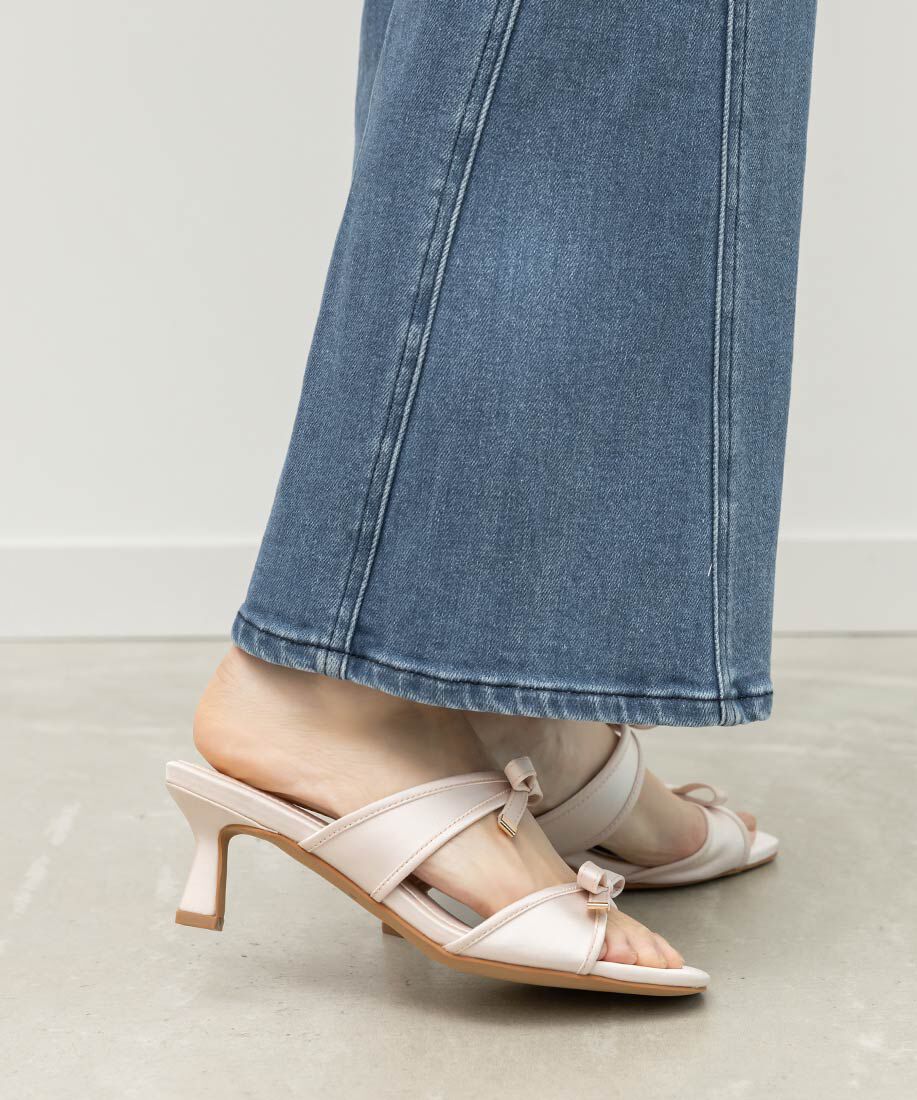  「サテンダブルリボンミュールサンダル」|パンプス|