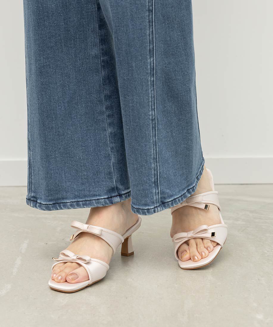  「サテンダブルリボンミュールサンダル」|パンプス|ピンク