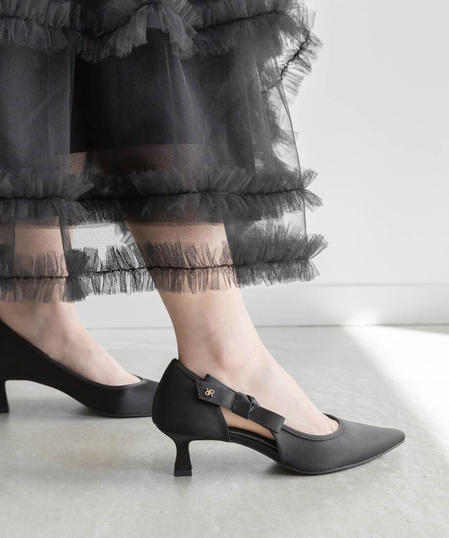  「リボンデザインサイドオープンパンプス」|パンプス|ブラック