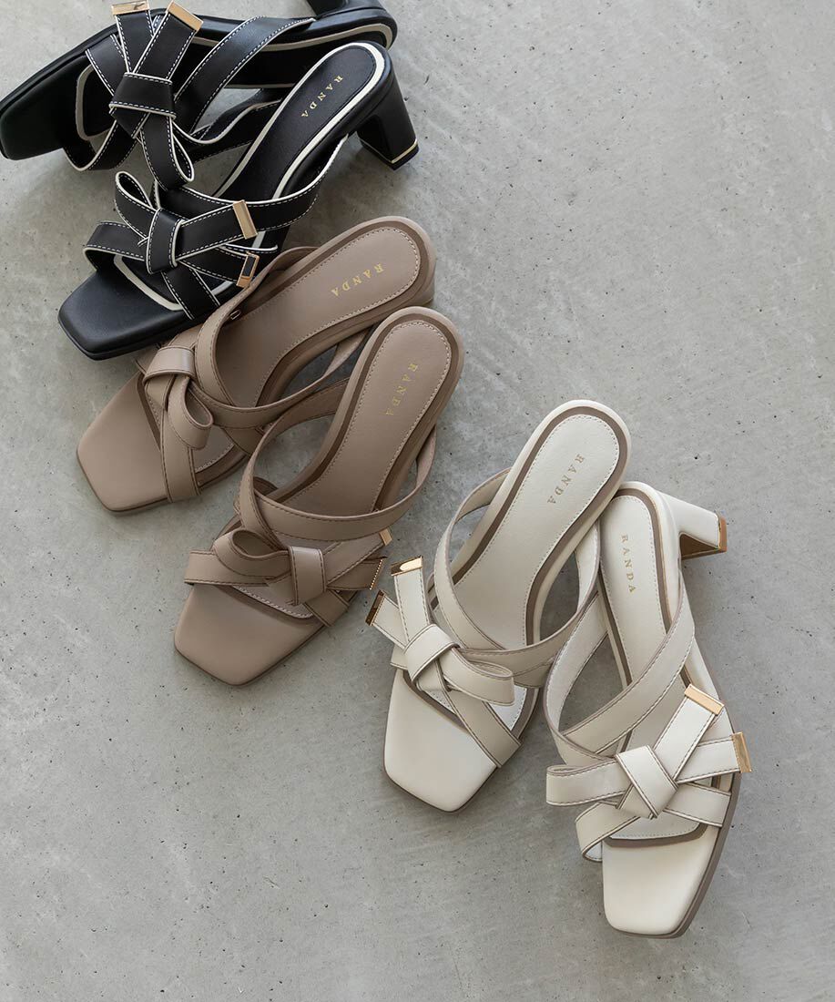  「アシンメトリーリボンミュールサンダル」|パンプス|