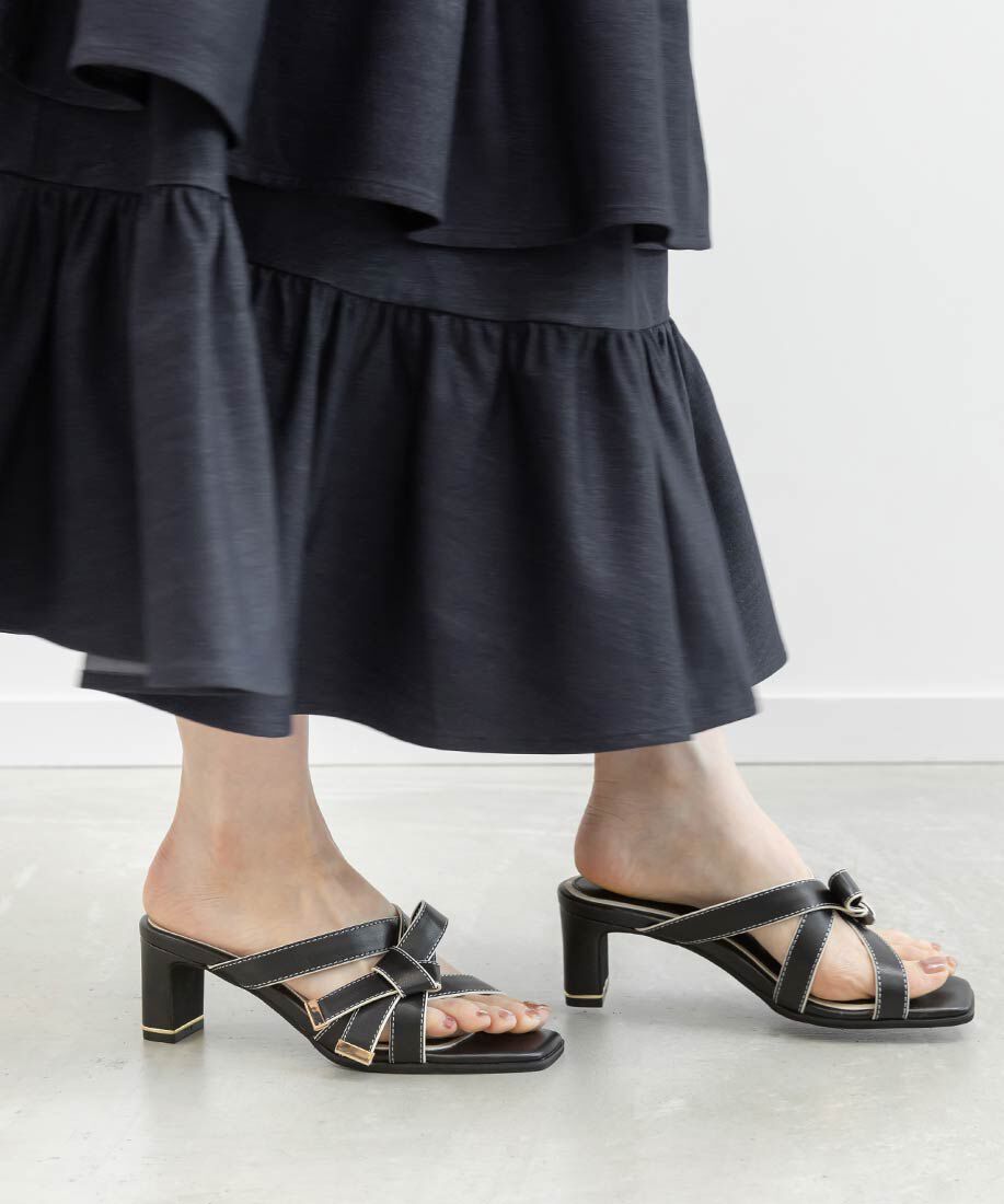  「アシンメトリーリボンミュールサンダル」|パンプス|