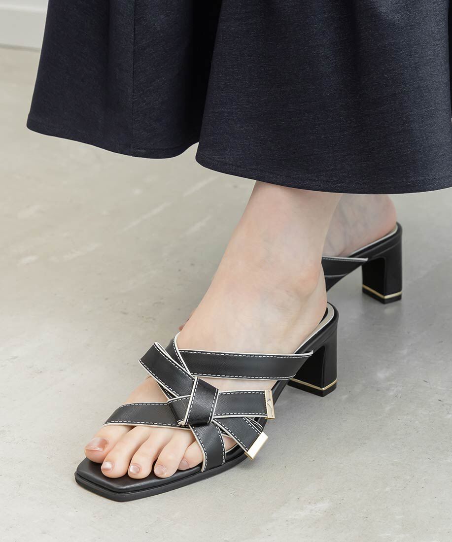  「アシンメトリーリボンミュールサンダル」|パンプス|