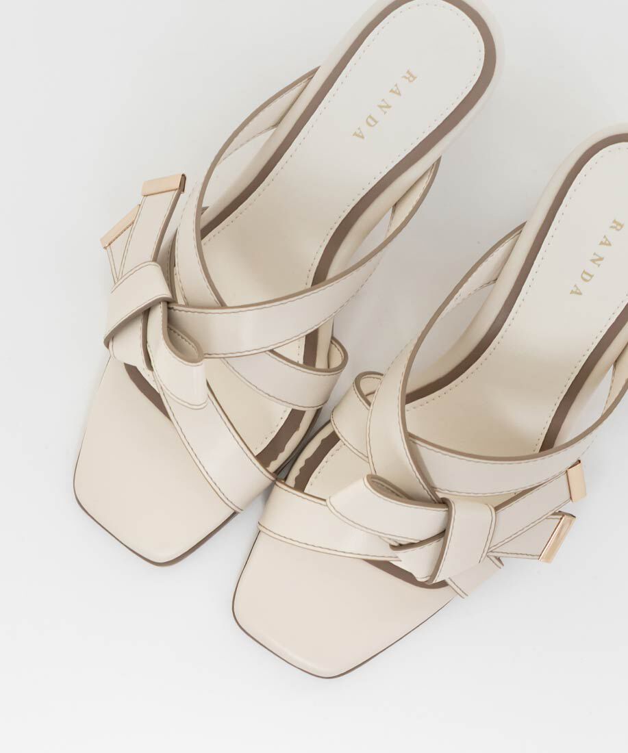  「アシンメトリーリボンミュールサンダル」|パンプス|