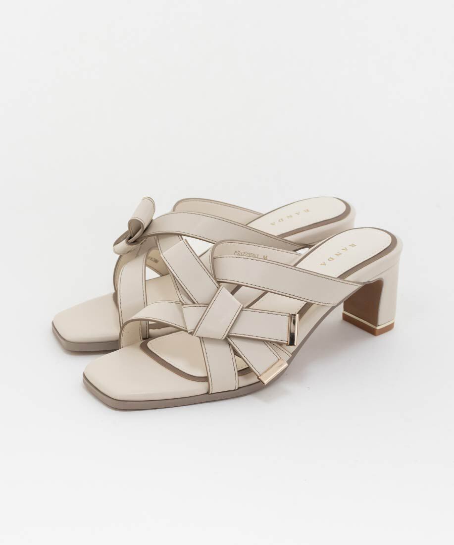  「アシンメトリーリボンミュールサンダル」|パンプス|