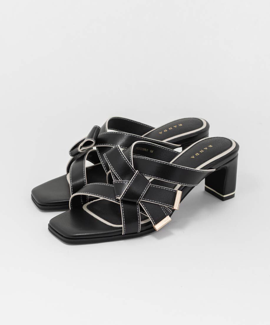  「アシンメトリーリボンミュールサンダル」|パンプス|