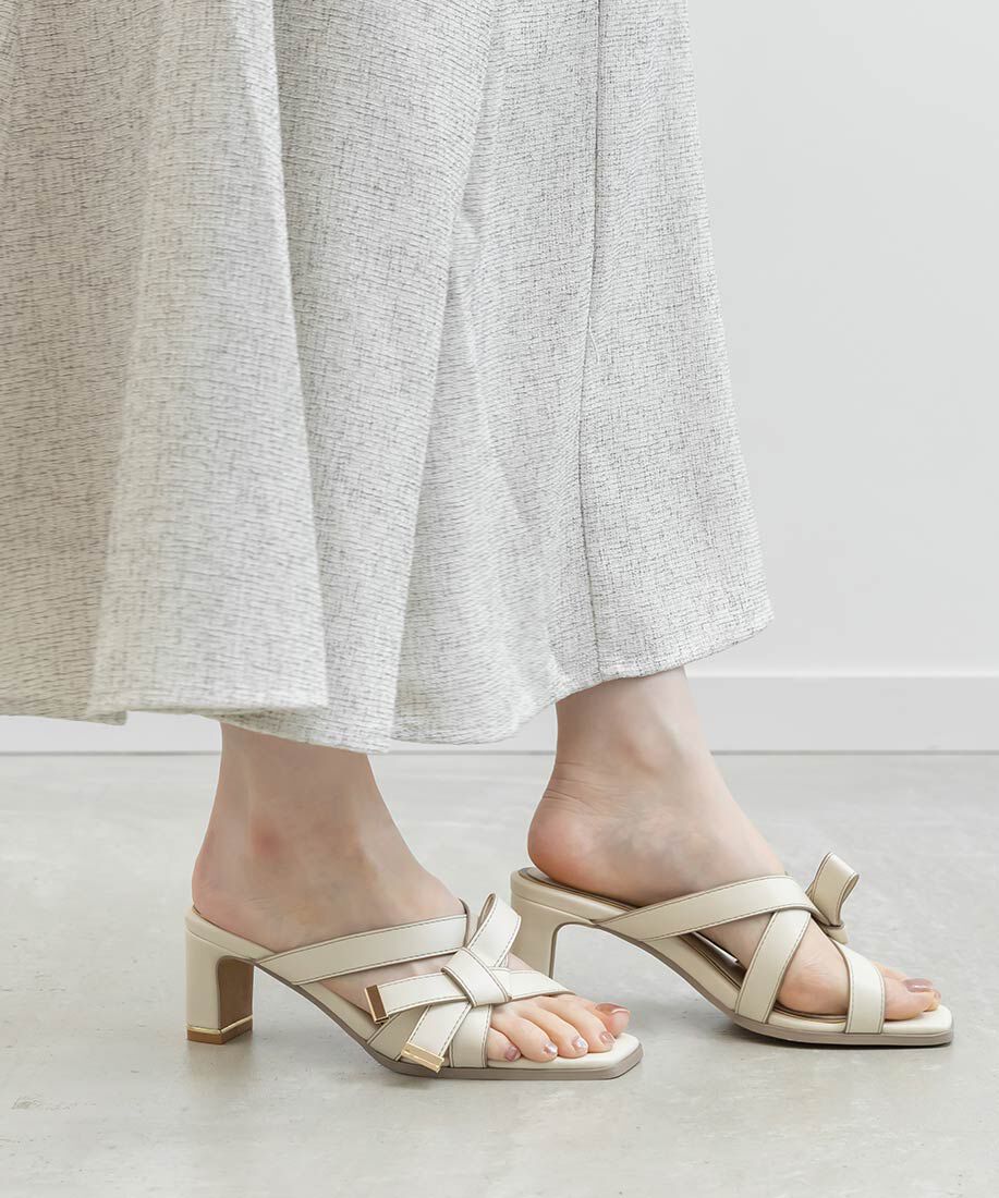  「アシンメトリーリボンミュールサンダル」|パンプス|