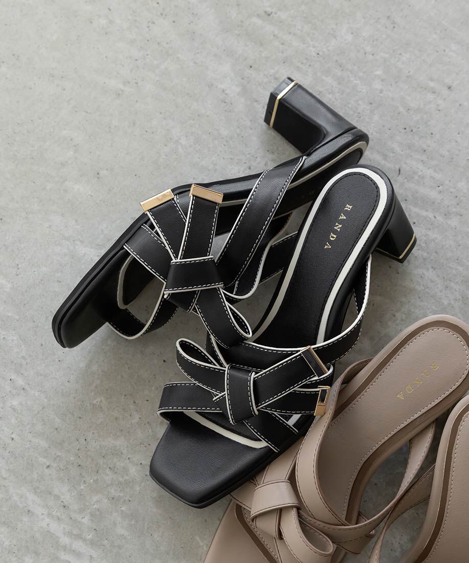  「アシンメトリーリボンミュールサンダル」|パンプス|