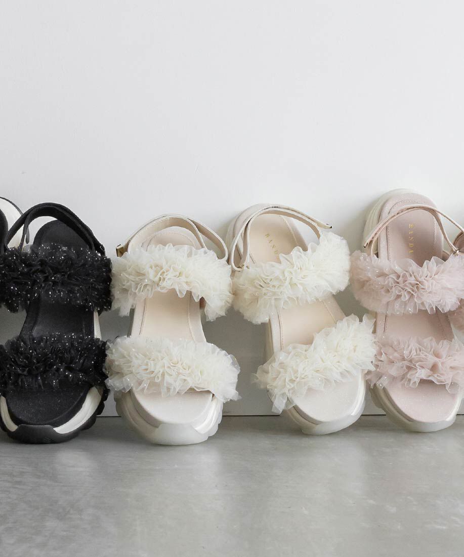  「ボリュームチュールフリルスポーツサンダル」|サンダル|