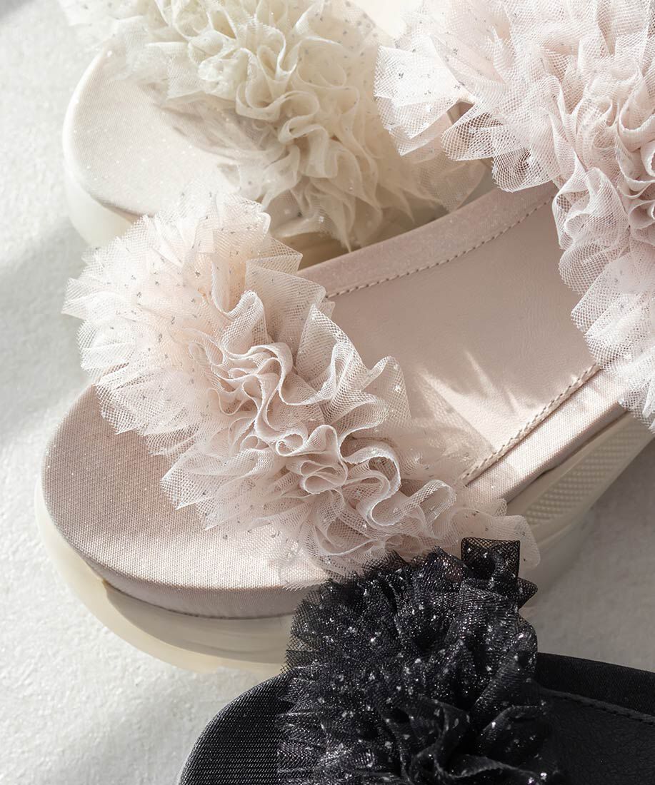  「ボリュームチュールフリルスポーツサンダル」|サンダル|