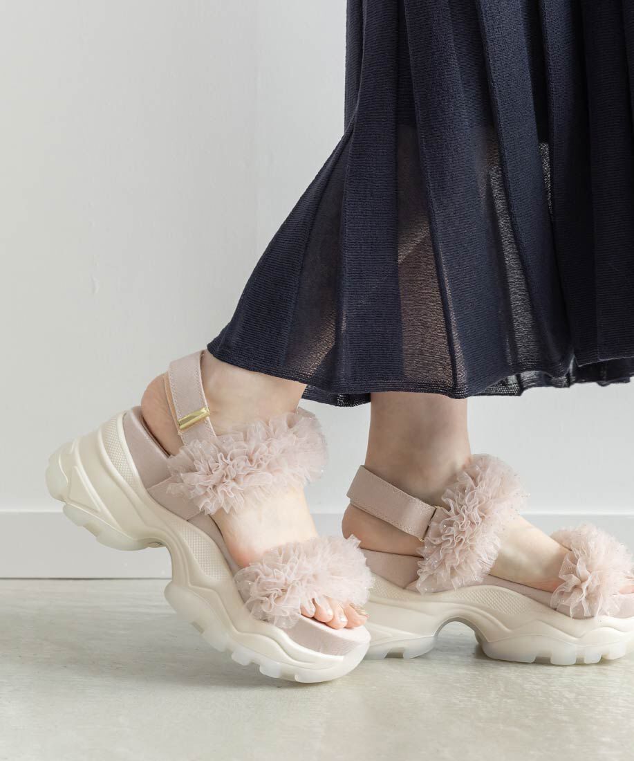 「ボリュームチュールフリルスポーツサンダル」|サンダル|