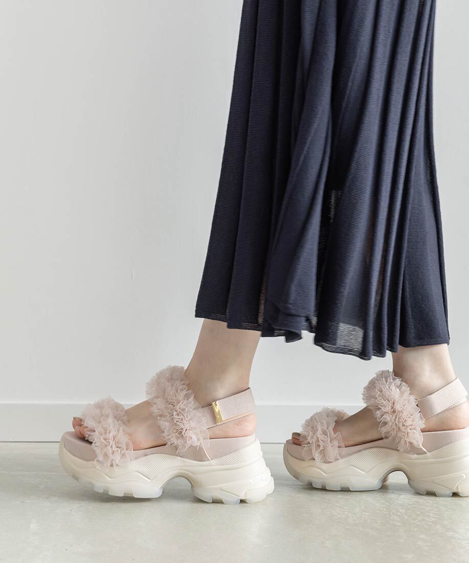  「ボリュームチュールフリルスポーツサンダル」|サンダル|