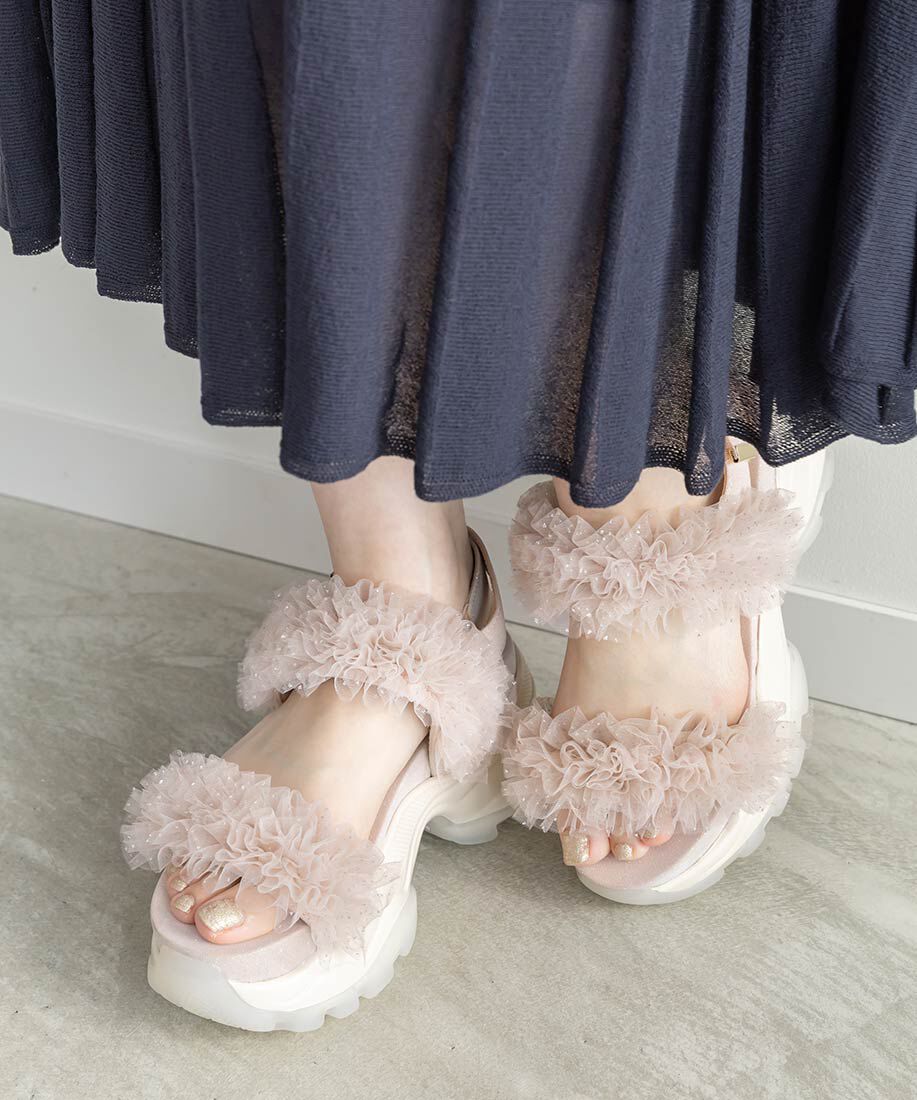  「ボリュームチュールフリルスポーツサンダル」|サンダル|