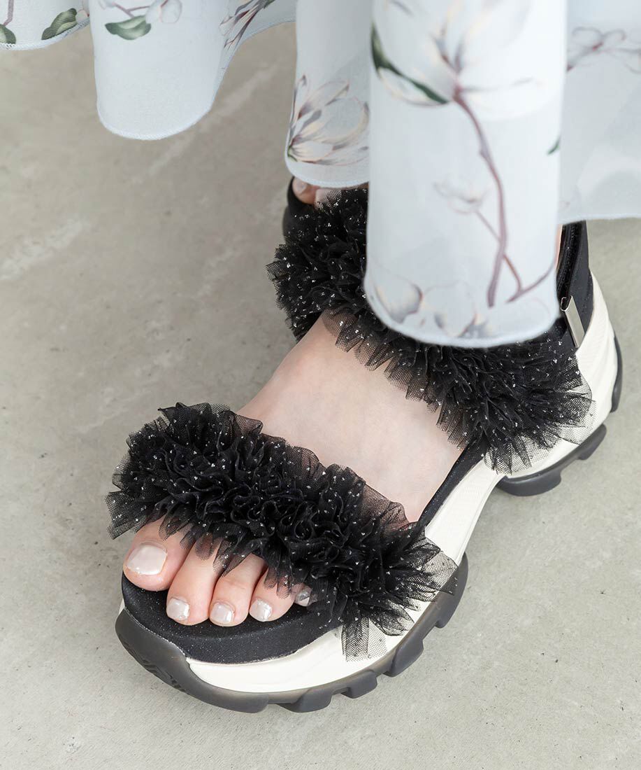  「ボリュームチュールフリルスポーツサンダル」|サンダル|