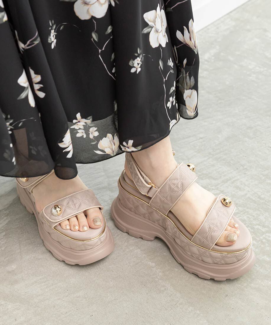  「パールパーツキルティングスポーツサンダル」|サンダル|ピンク