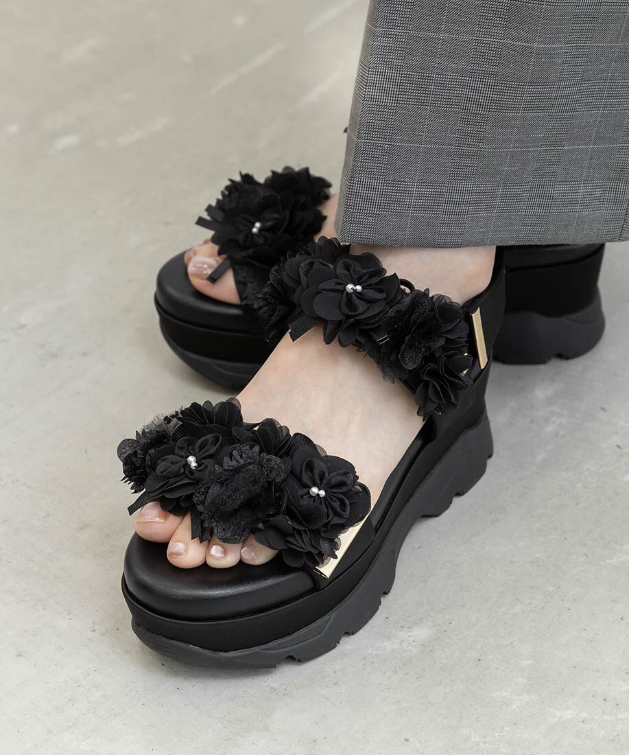  「シアーフラワーベルトスポーツサンダル」|サンダル|ブラック