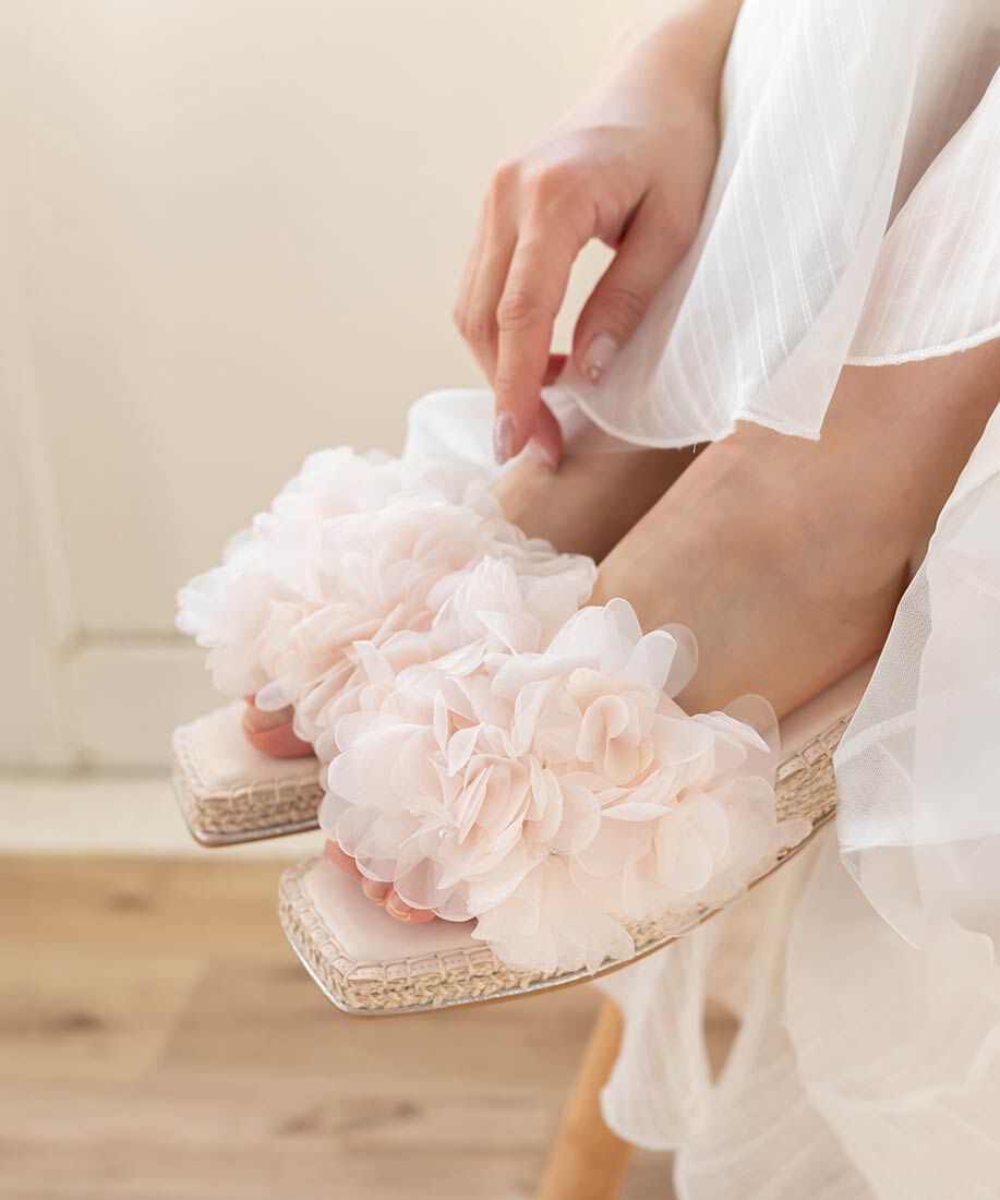  「エアリーフラワーミュールサンダル」|パンプス|ピンク